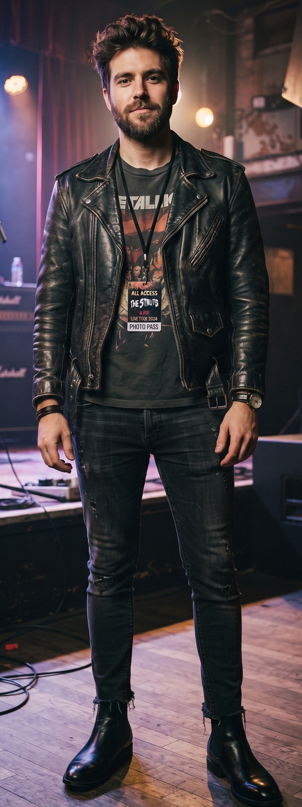 Black Leather Moto Jacket and Band Tee Indie Rock Concert Look