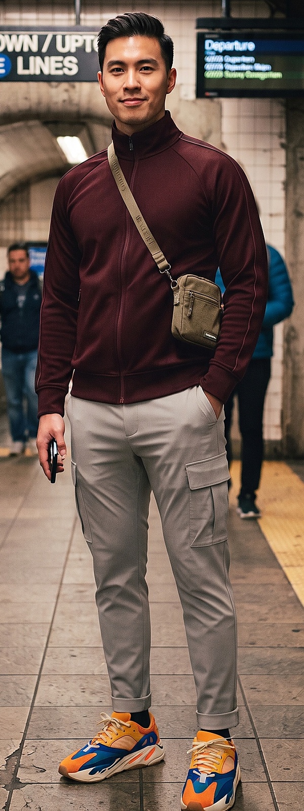 Modern Burgundy Track Jacket and Dove Grey Cargo Pants Streetwear