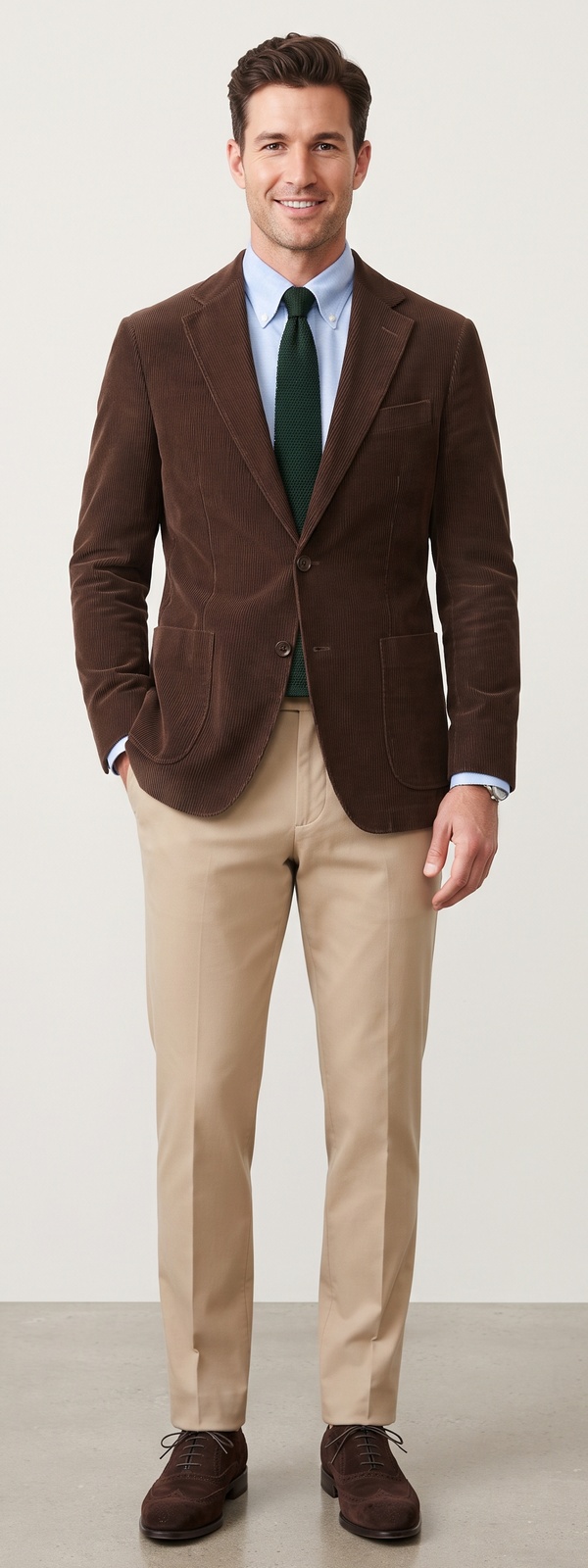 Classic Ivy Sartorial Chocolate Brown Corduroy Sport Coat and Knitted Tie Look