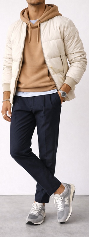 Cozy Urban Streetwear Layering with Puffer Jacket