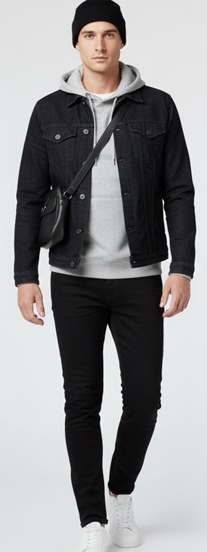 Effortless Streetwear Black Denim Layering