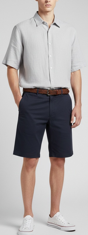 Effortless Summer Casual Linen Shirt and Navy Chino Shorts