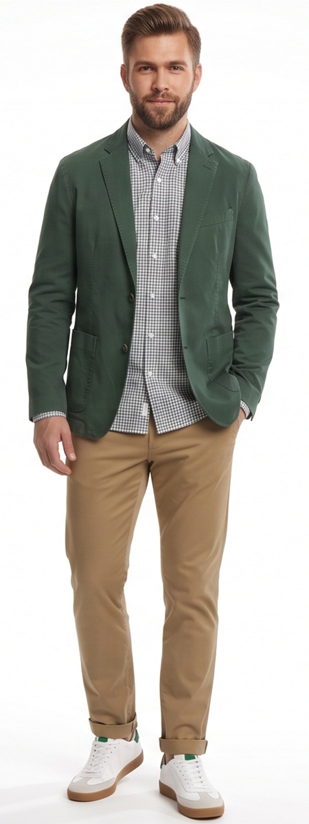 Forest Green Blazer Smart Casual Weekend Outfit
