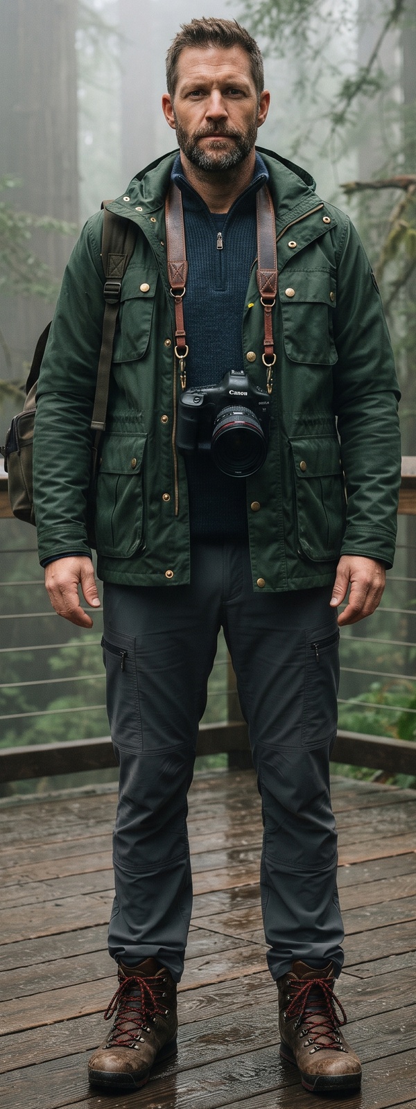 Forest Green Field Jacket and Navy Quarter Zip Redwood Photography Look