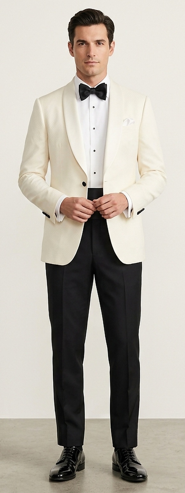 Classic Black Tie Warm Ivory Shawl Lapel Dinner Jacket Tuxedo Look