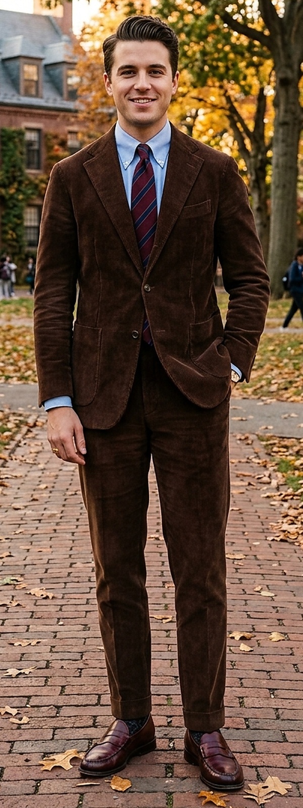 Ivy League Corduroy Suit and Oxford Cloth Button Down with Penny Loafers