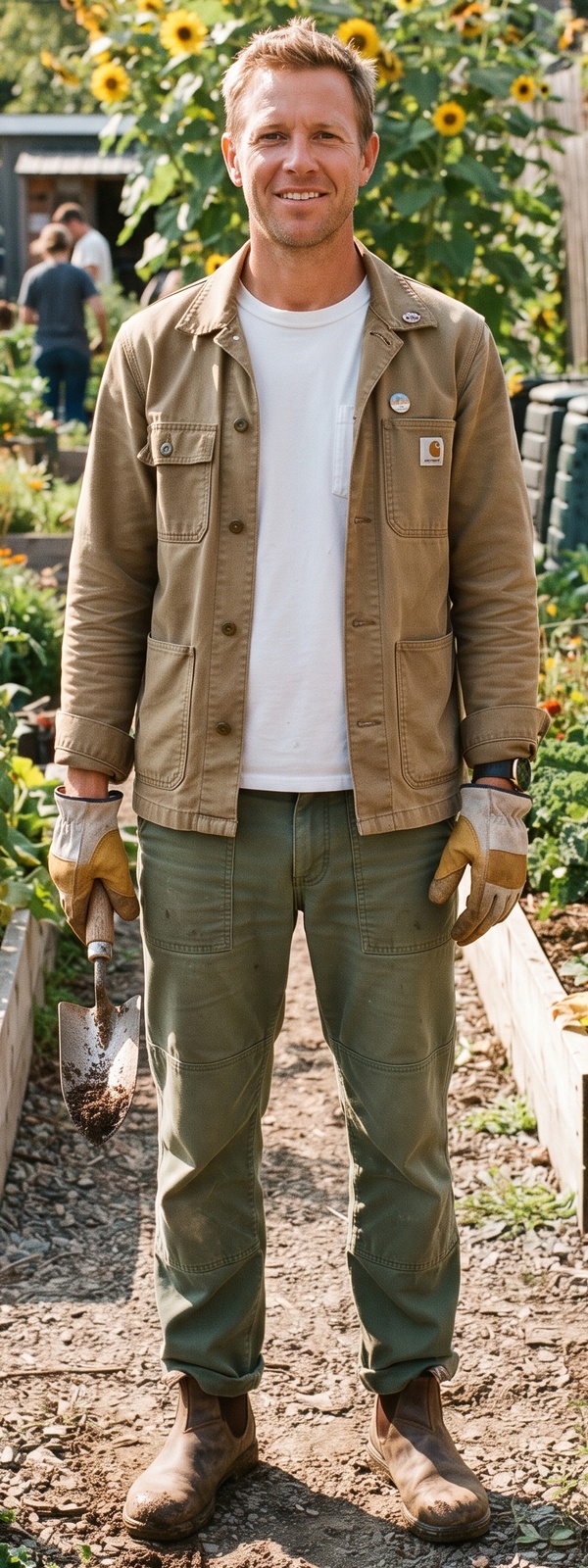 Khaki Canvas Chore Jacket and Olive Fatigue Pants Community Garden Look