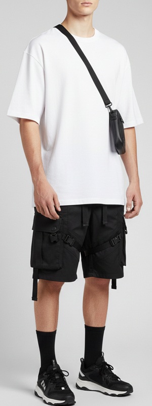 Minimalist Streetwear White Oversized Tee and Tactical Cargo Shorts
