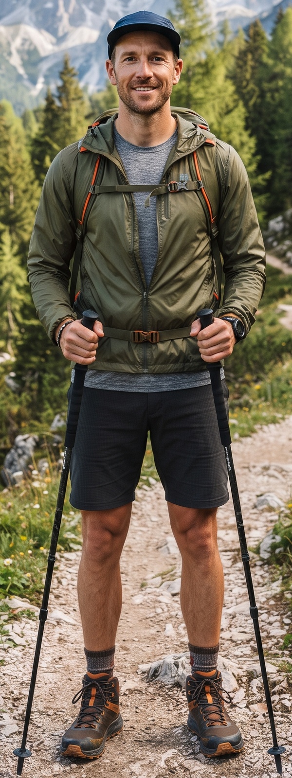 Olive Packable Windbreaker and Charcoal Ripstop Hiking Shorts Adventure Look