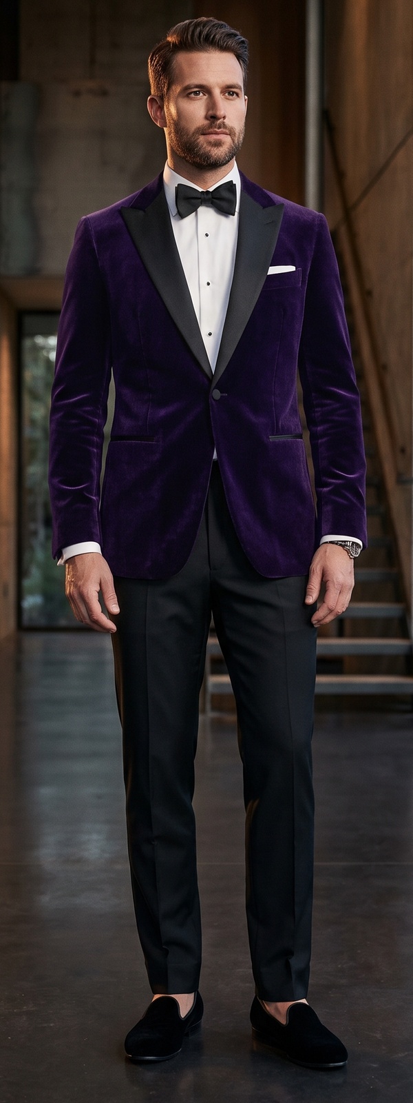 Red Carpet Royal Purple Velvet Dinner Jacket with Black Satin Lapels