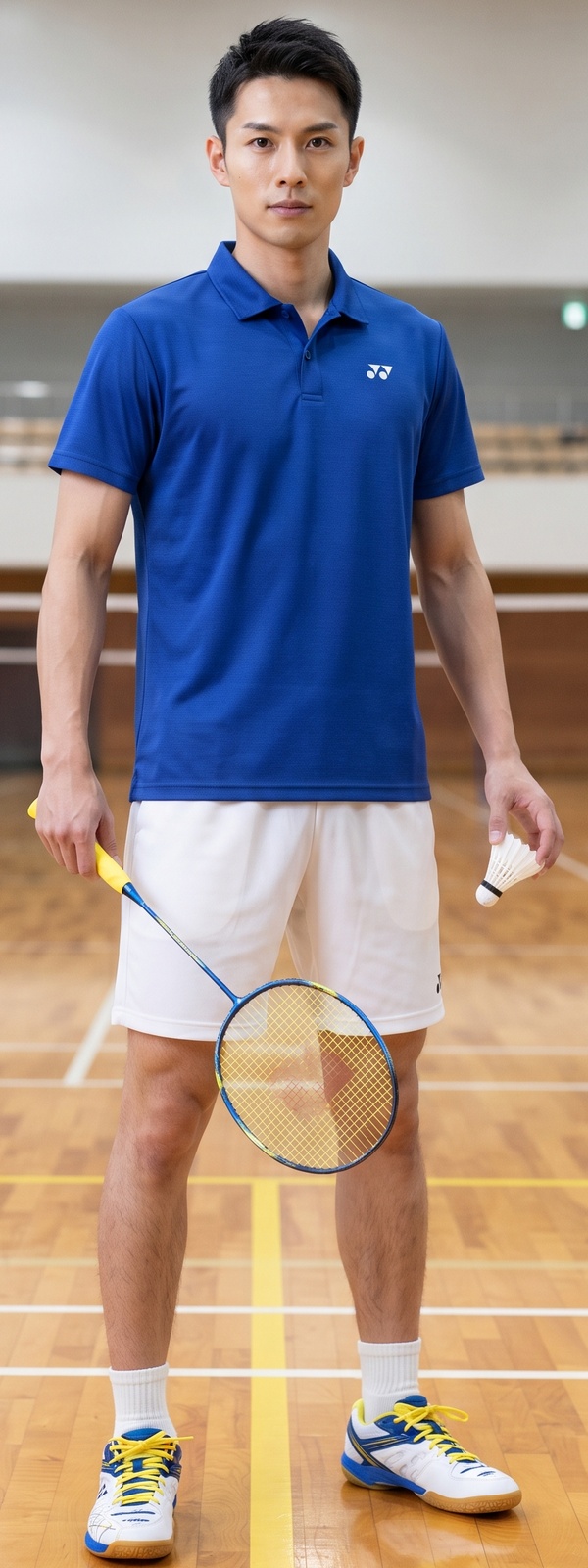 Royal Blue Athletic Polo and White Shorts Indoor Court Badminton Look