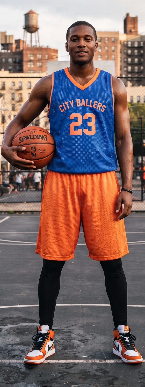 Royal Blue Basketball Jersey and Orange Mesh Shorts Streetball Court Look
