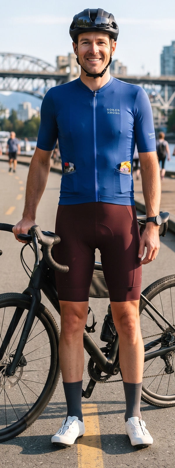 Royal Blue Cycling Jersey and Burgundy Bib Shorts Endurance Road Look