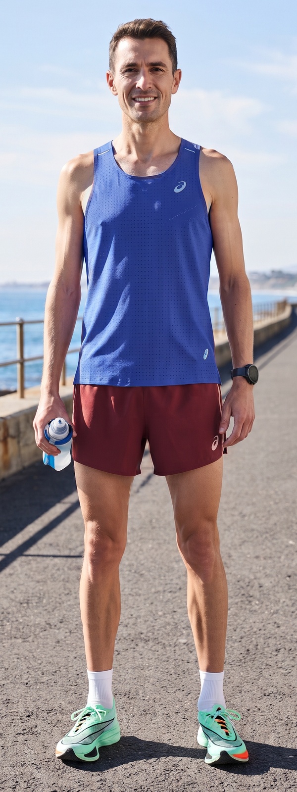 Royal Blue Perforated Running Singlet and Burgundy Split Shorts Promenade Look