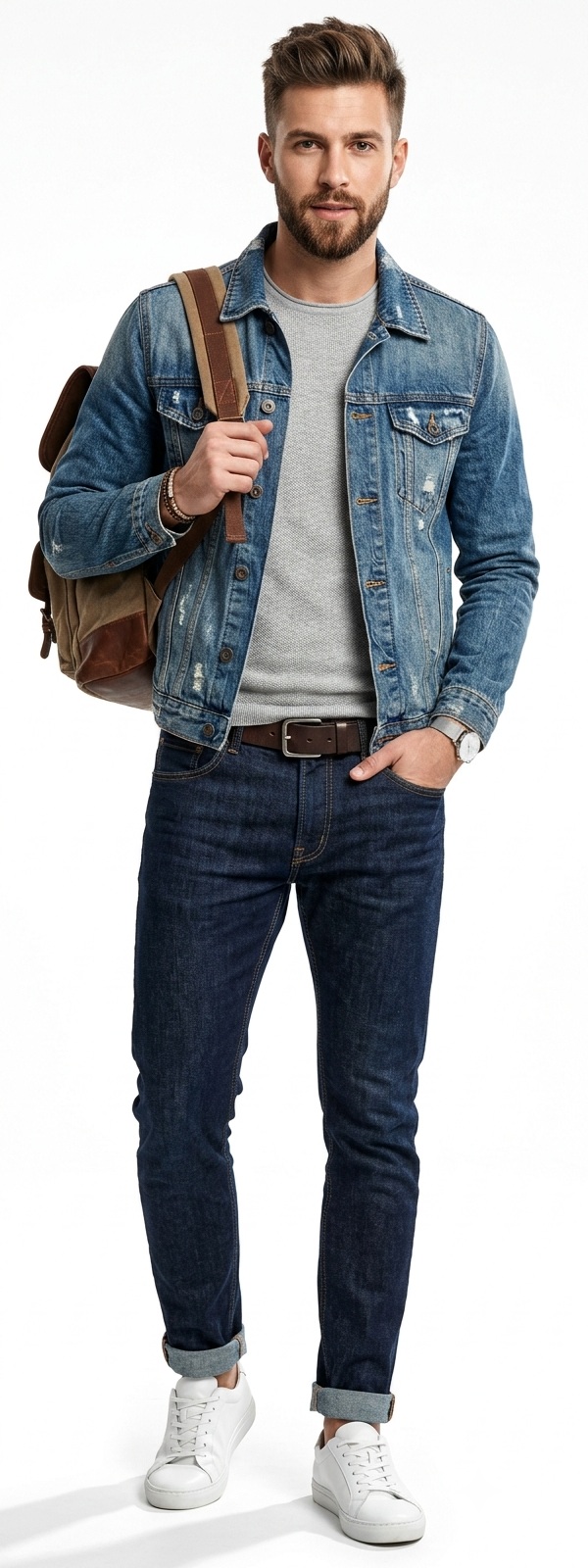 Rugged Denim on Denim Layering with Blue Jean Jacket and Indigo Slim Jeans