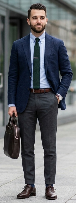 Sharp Business Casual Navy Blazer and Charcoal Trousers