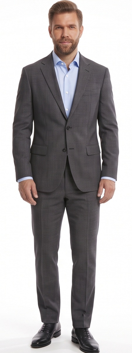 Sharp Business Formal Grey Houndstooth Suit with Light Blue Dress Shirt