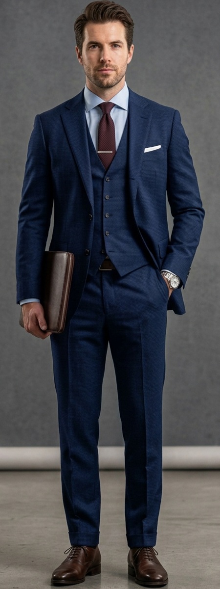 Sharp Business Formal Navy Blue Three Piece Suit