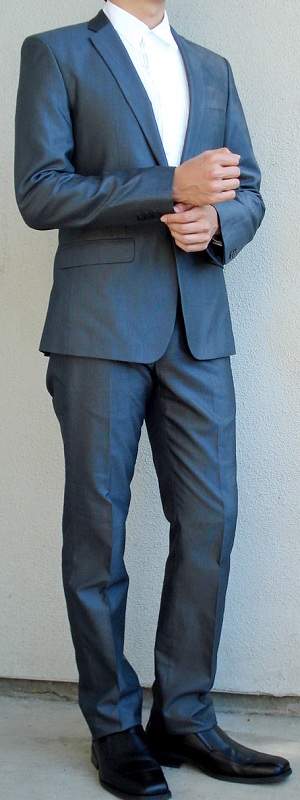Sleek Modern Charcoal Blue Suit and White Dress Shirt Outfit