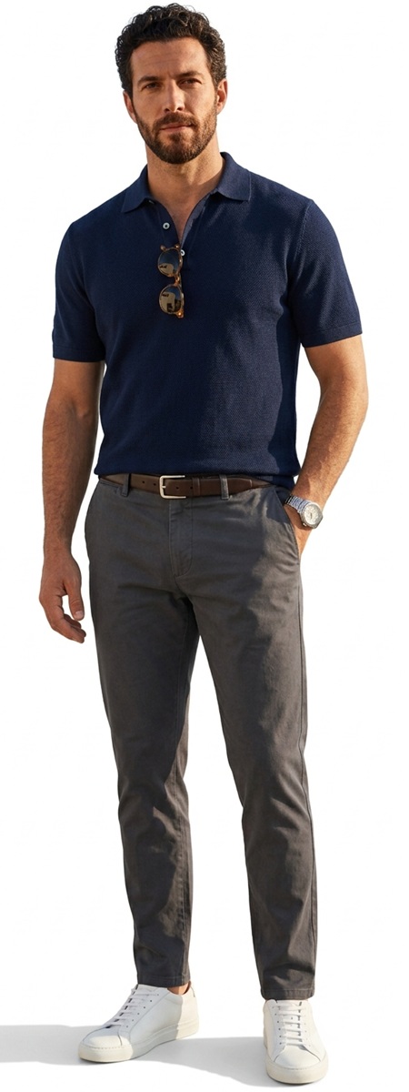 Smart Casual Navy Pique Polo and Grey Chino Pants Look
