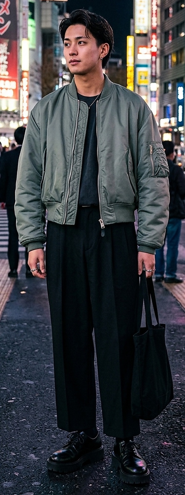 Tokyo Streetwear Oversized MA-1 Flight Bomber Jacket and Wide Leg Pleated Trousers